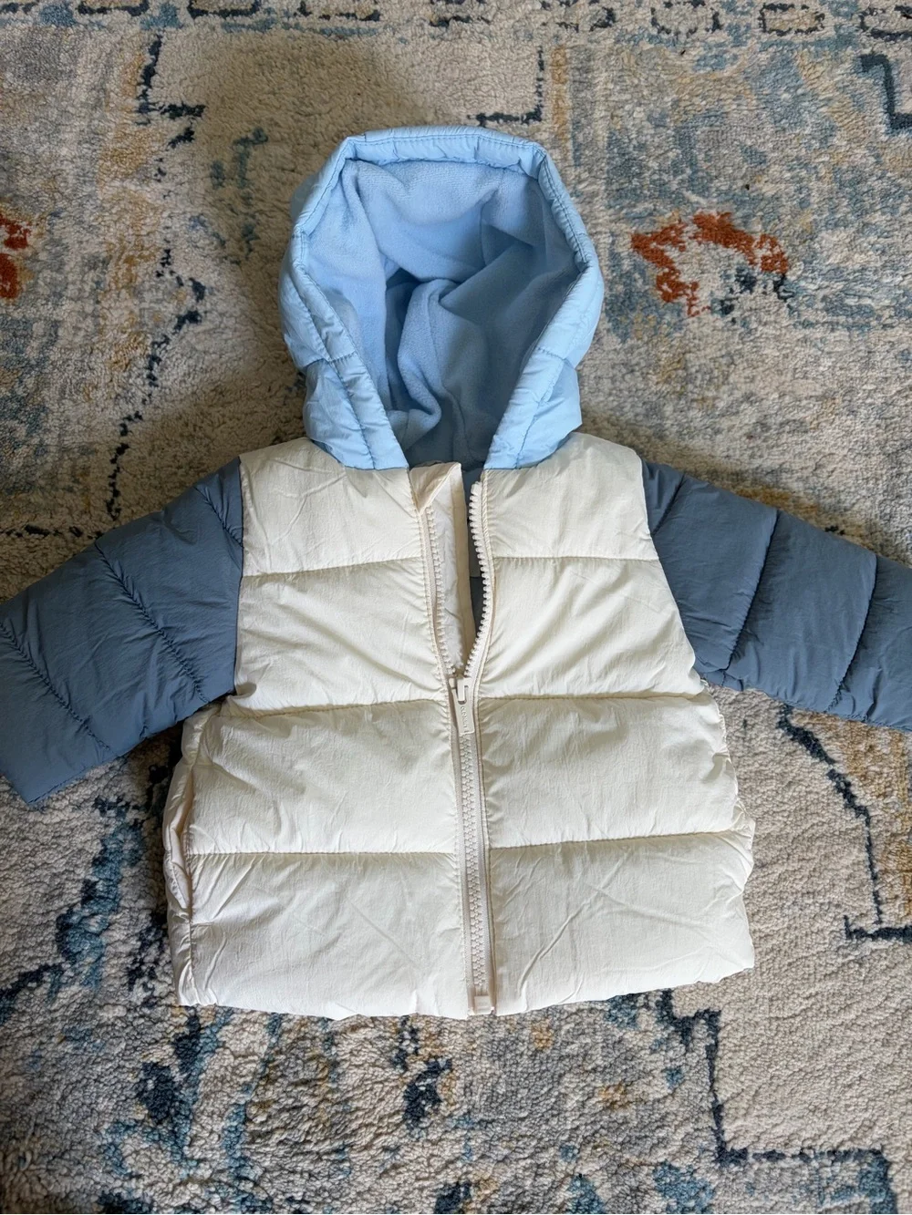 Old Navy Baby Puffer Jacket in Light Blue and Cream